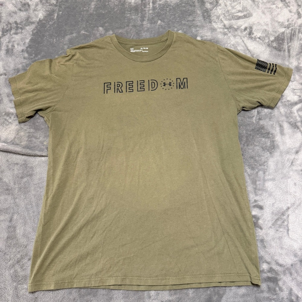Under Armour Freedom T-Shirt Mens XL Green HeatGear American Flag Graphic Tee